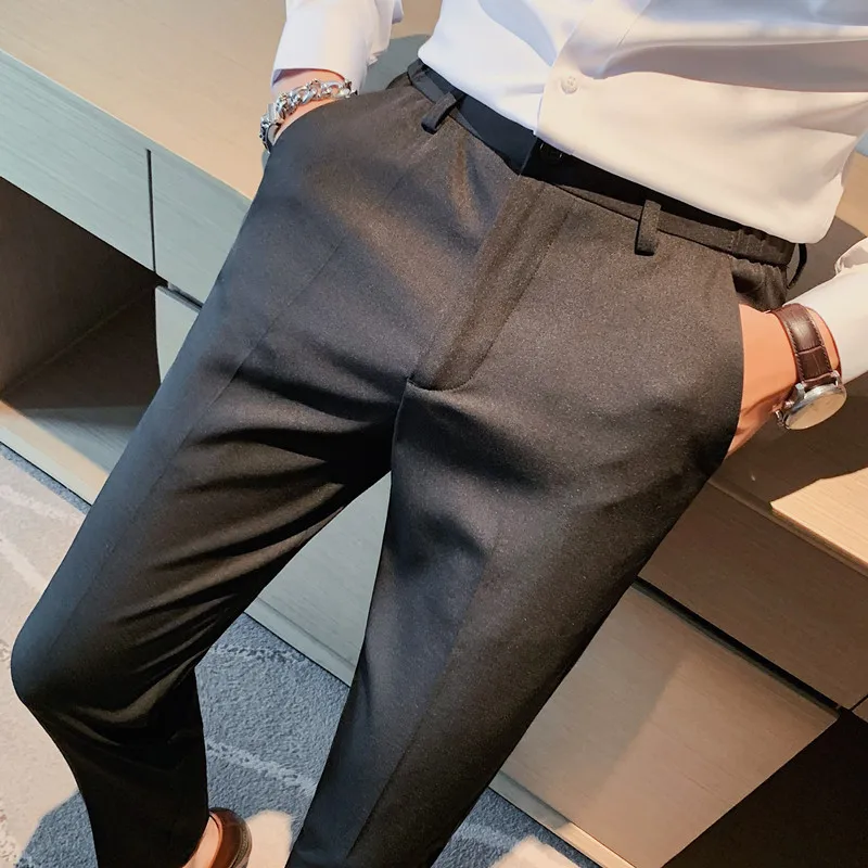 

Fashion Autumn New Ankle Length Business Formal Wear Suit Dress Pants Men Clothing Simple Slim Fit Solid Office Trousers 3Colors