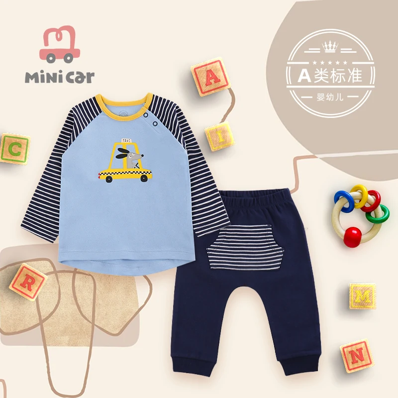 Boy's suit boy baby spring and autumn cotton clothes two piece suit long sleeve T-shirt + trousers