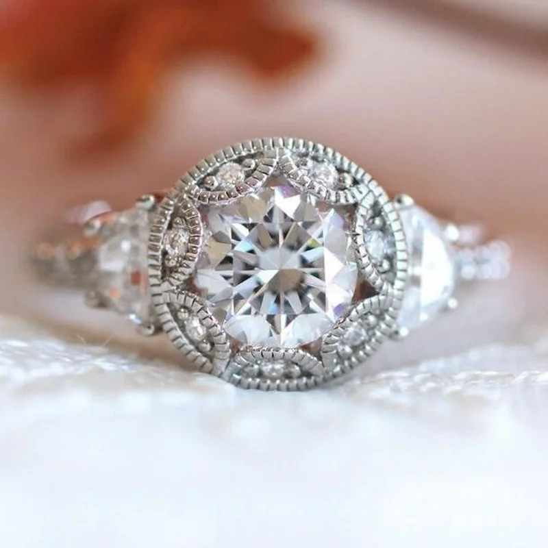 Vintage Decorative pattern Promise ring AAA Zircon Cz 925 anillos silver Creative simulation carat diamond Band Rings for women | Украшения