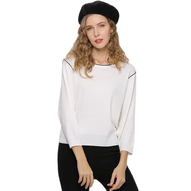 XIKOI весенние женские однотонные короткие свитера с круглым вырезом