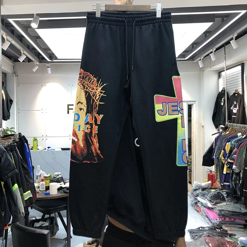 

Jesus is king pants Sunday Service Tour portrait cross print hip-hop rap men's drawstring casual sports kanye west pants