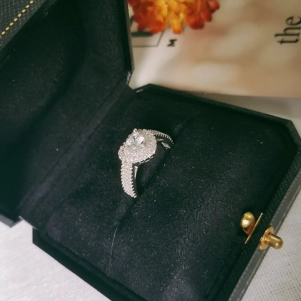 Solid Real Original solid Arrival 925 real sterling Silver Heart cut Engagement for Women love girl Promise Rings Jewelry R1505S | Украшения