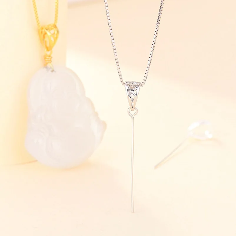 S925 Sterling Silver Pendant Buckle DIY Accessories Clip Buckle Inlaid With Jade And Amber Oblique Hole 9 Character Pin Buckle