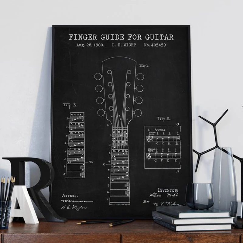 Гитарный патент плакат подарки для музыканта Fender Guitar Blueprint Art холст живопись