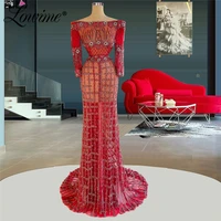 lowime dubai luxury beaded burgundy evening dresses 2021 long diamond mermaid beading formal dress for middle east party dress