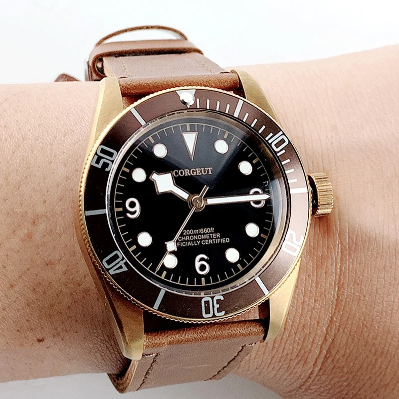 Автоматические механические часы для мужчин плавания в стиле милитари бронзовые