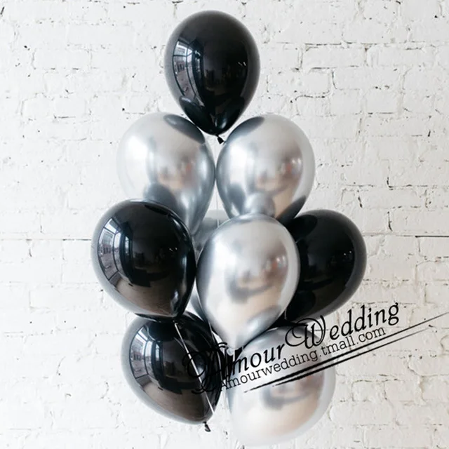 silver black 10 шт. 10-дюймовые серебряные золотые шары из латекса цвета металлик перламутровый металлический шар золотистого цвета Globos Свадебные товары для дня рождения воздушный шар - Цвет: silver black