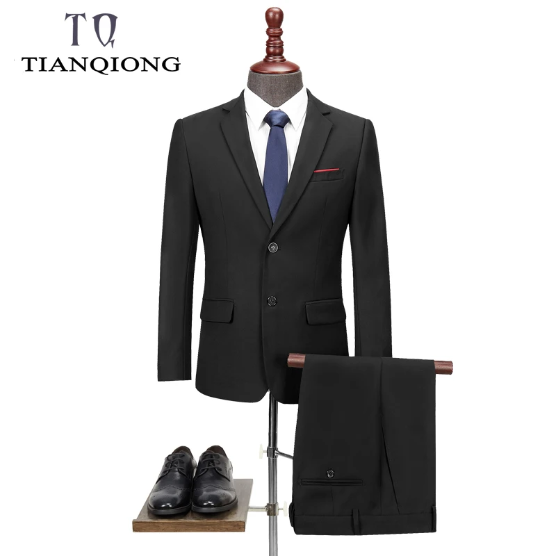 

TIAN QIONG New Men 's Suit Two -piece Black Navy Suits Men 2019 Brand Slim Fit Groom Wedding Suit Korean Jacket Pants Trousers