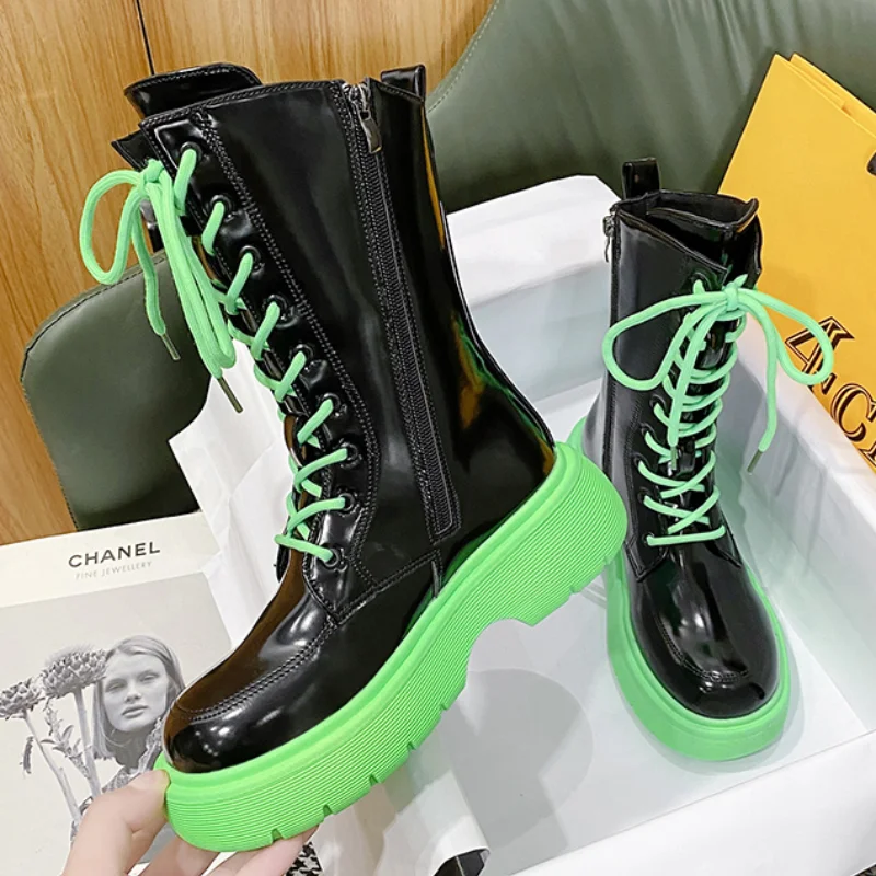 

PU Leather Ankle Boots Women 2021 New Platform Gothic Shoes Female Motorcycle Boots Spring Autumn Shoes Woman Army Combat Boots