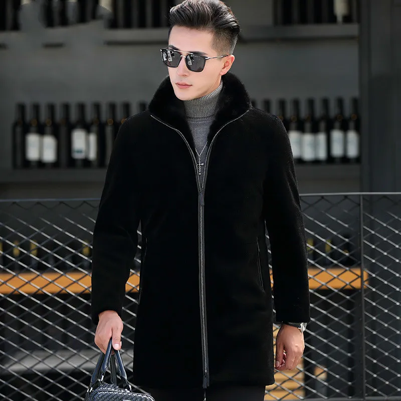 

winter coat, Men's wool coat, mink neck, thick coat and pad