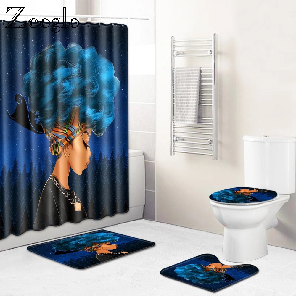 Zeegle Modern Bathroom Mat Creative Bathmat 4pcs Toilet Dustproof Foot Rug Lid Cover Shower Curtain | Дом и сад