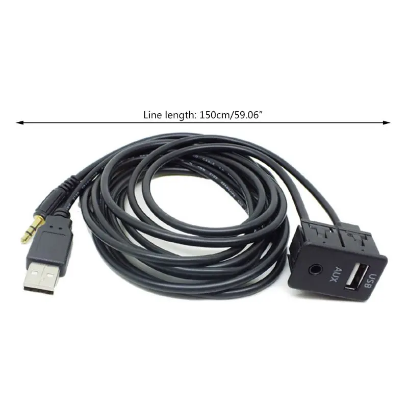 

2020 1.5M Car Dash Flush Mount USB Port Panel 3.5mm AUX USB Extension Cable Adapter