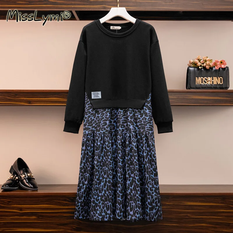 

Женское платье-свитшот с длинным рукавом, с леопардовым принтом