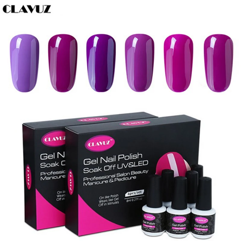 CLAVUZ 6 шт./лот 8 мл фиолетовый лак с коробкой для ногтей Набор самостоятельного