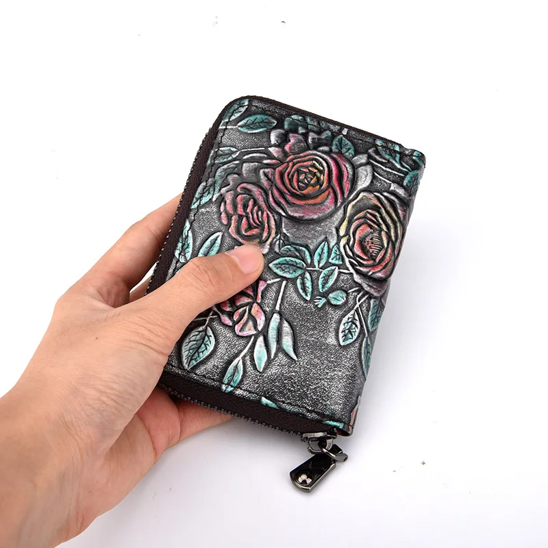 Женский винтажный кошелек Johnature из натуральной кожи на молнии с цветочным