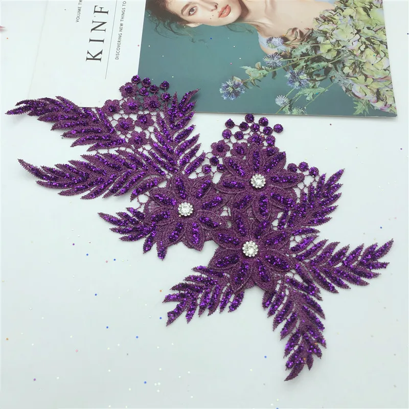 Dark purple 10 шт аппликация вышитый цветок с пришитой нашивкой одежда с яркой пудрой ремесло одежды - Цвет: Dark purple