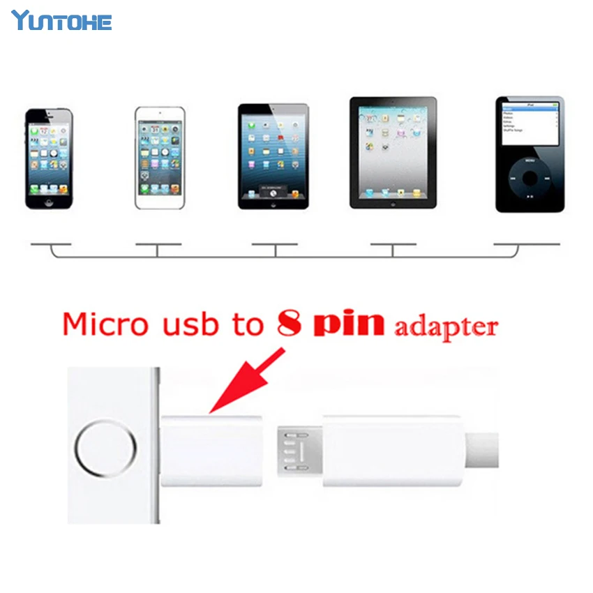 300pcs/Lot Micro Usb Cable Charger Adapter For iPhone iPad Micro USB Female to 8 Pin for Apple Adapter Converter