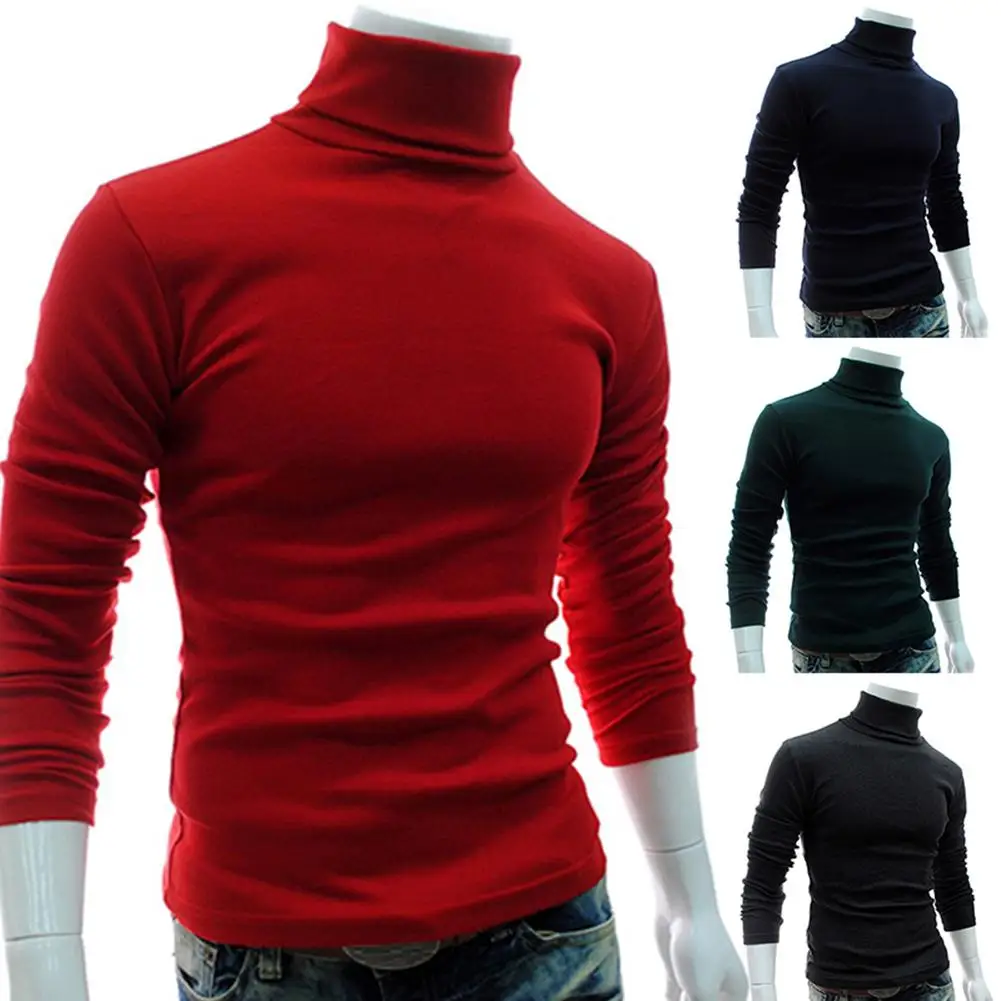 

Autumn Men Sweaters Solid Color Turtle Neck Long Sleeve Sweater Sliming Knitted Pullover Top for clothing