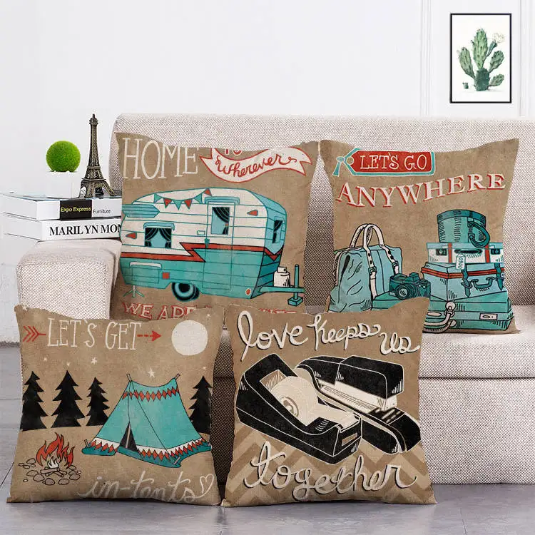 

Camping Cushion Cover RV Tent Colorful Soft Throw Pillow Cover Decorative Sofa Pillow Case Pillowcase T238