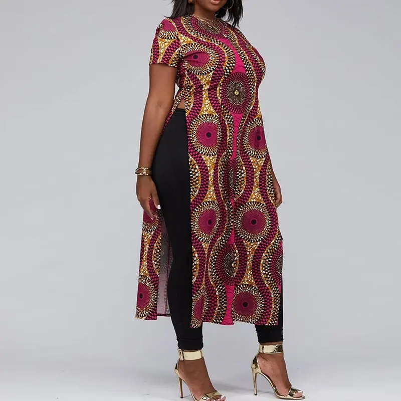 Этническая длинная футболка с цветочным принтом для африканских женщин