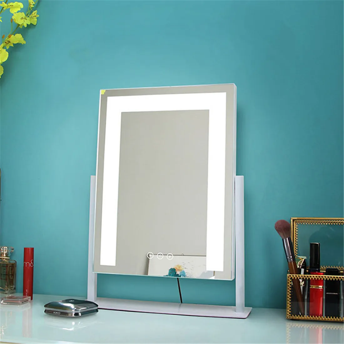 Большое зеркало для туалетного столика с подсветкой настольное макияжа