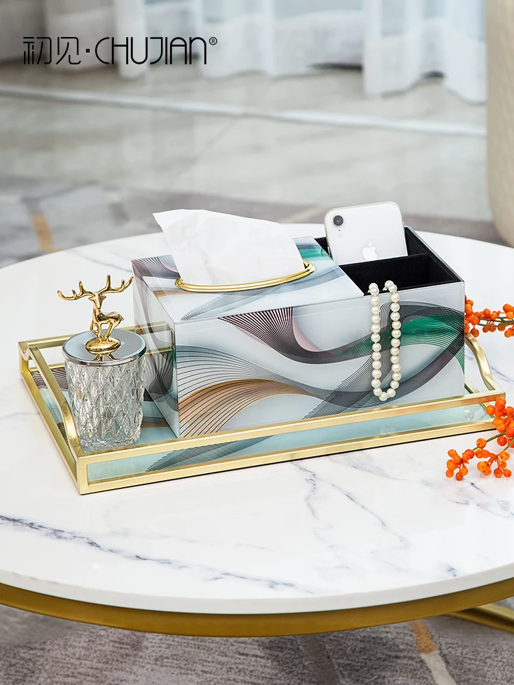 

Легкая Роскошная многофункциональная бумажная коробка для полотенец, домашний чайный столик для гостиной в скандинавском стиле, простой д...