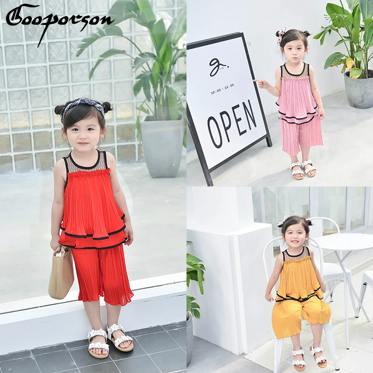Комплект летней одежды для девочек шифоновая однотонная блузка рубашка и