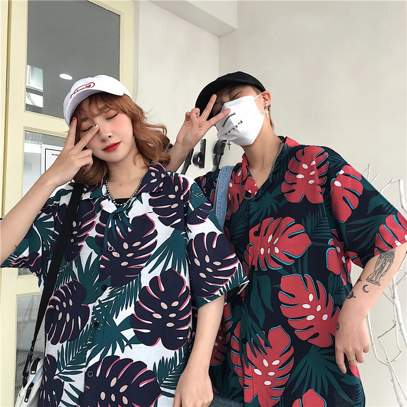 

Summer new retro print all-match Polo collar loose casual short-sleeved shirt