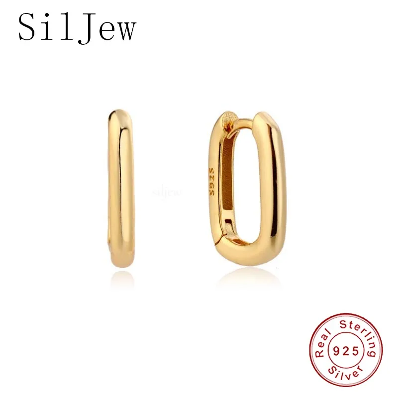 

2021 Trendy 925 Sterling Silver Minimalist Punk Korean Geometric Hip Hop Unisex Rock Party Hoop Earrings for Women Jewelry Gift