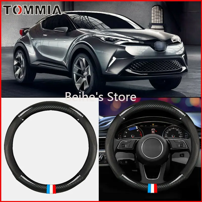 

Черная кожаная задняя панель из углеродного волокна диаметром 38 см для Toyota чехол рулевого колеса автомобиля