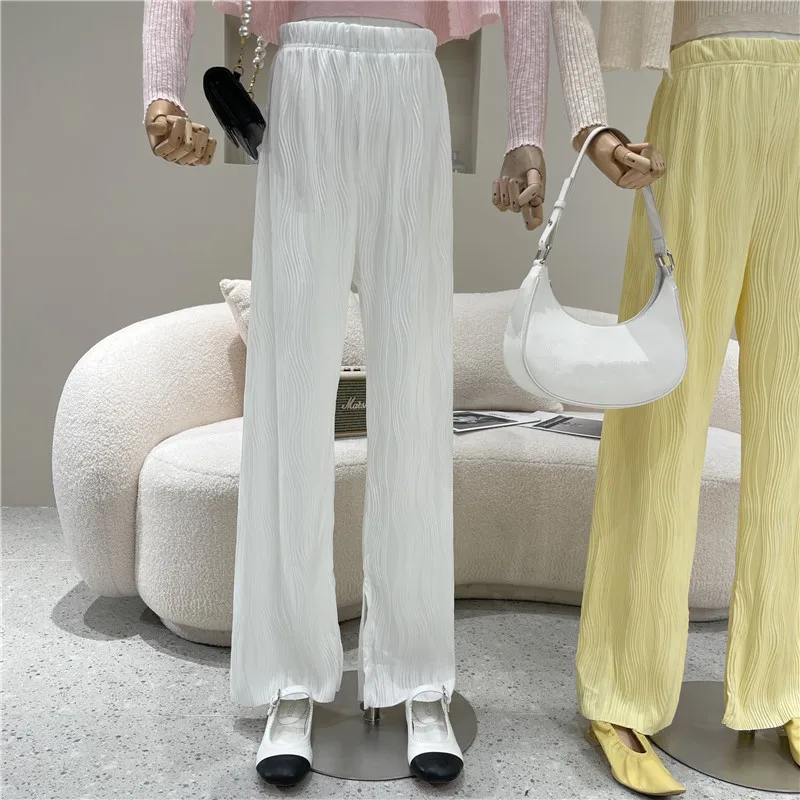 

Women's clothing Spring Summer 2021 Fashion New Wavy side split Wide leg pants high waist loose draping feeling Black trousers