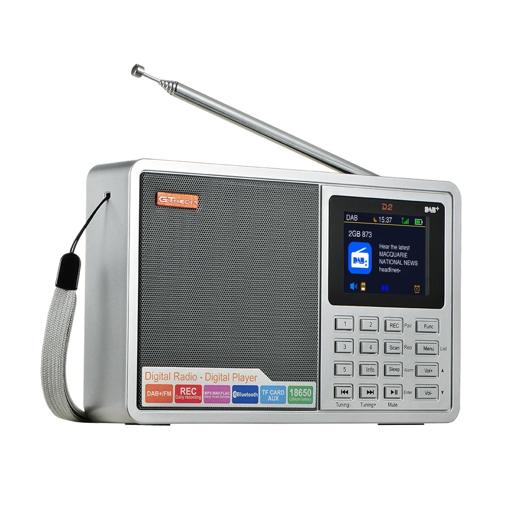 

GTMEDIA D2 Digital Radio FM Stereo/ DAB Multi Band Radio TFT-LCD Color Display Alarm Clock 18650 Lithium Rechargeable Battery