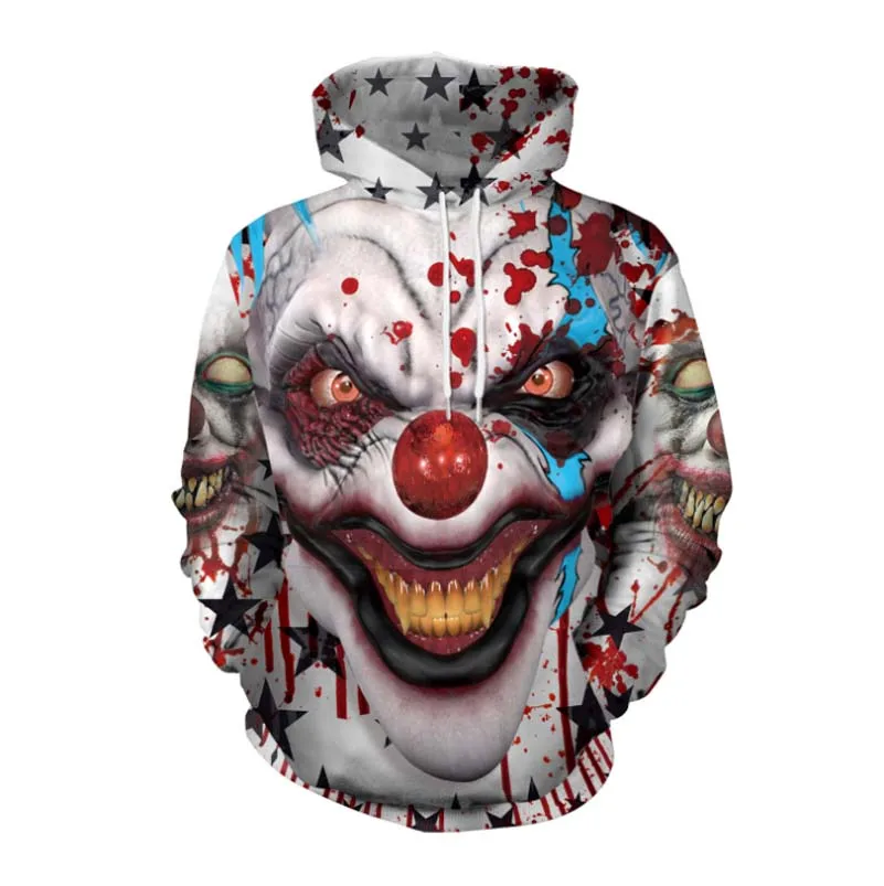 Новинка модные толстовки унисекс с объемным клоуном и цифровым принтом на шнурке