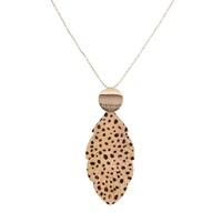 n5717 pu leather leopard leaf pendant necklace 2021 trendy cork feather necklace gold tone disc long necklace jewelry wholesale