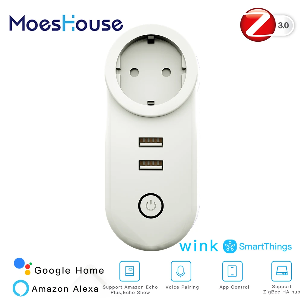 ЕС ZigBee3.0 Dual USB Беспроводной со штепсельной вилкой SmartThings App дистанционного