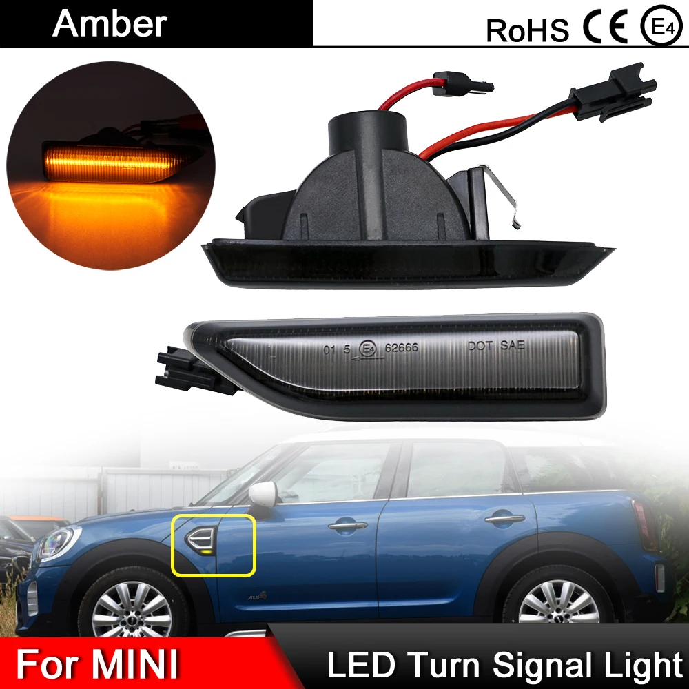 

1 пара для Mini Cooper, Countryman, F60 2017 2018 2019 202 дымчатые линзы светодиодный, боковой, габаритный фонарь Янтарный Поворотная сигнальная лампа