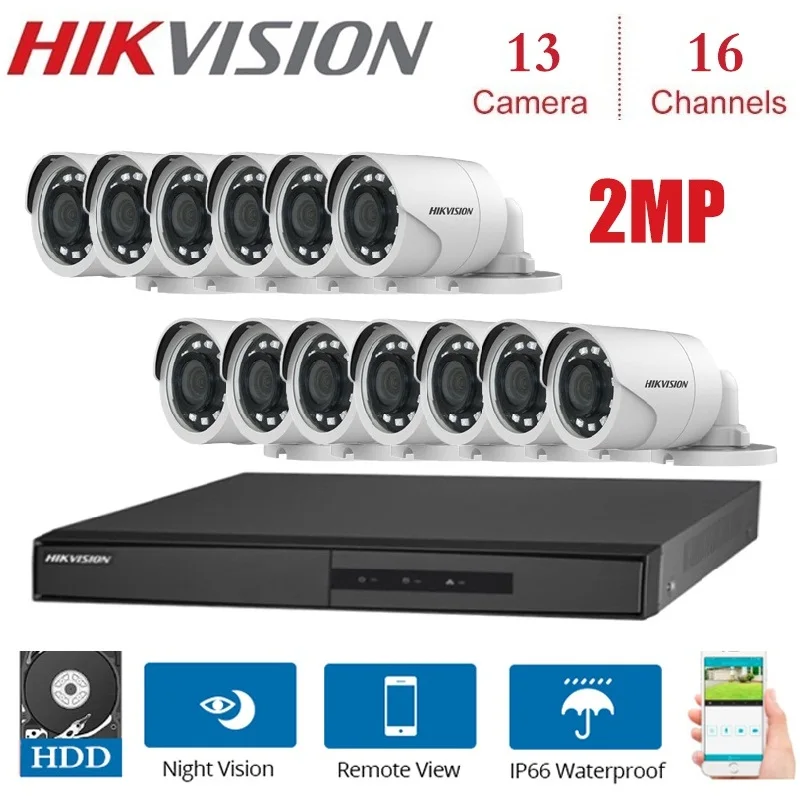 16 каналов HIKVISION английская версия DVR DS 7216HGHI F1/N 1080P с 13 шт. 2 МП 4 в 1 наборы комнатных и