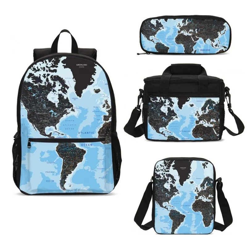 Набор из 4 шт. школьных сумок для мальчиков детский школьный ранец с картой мира