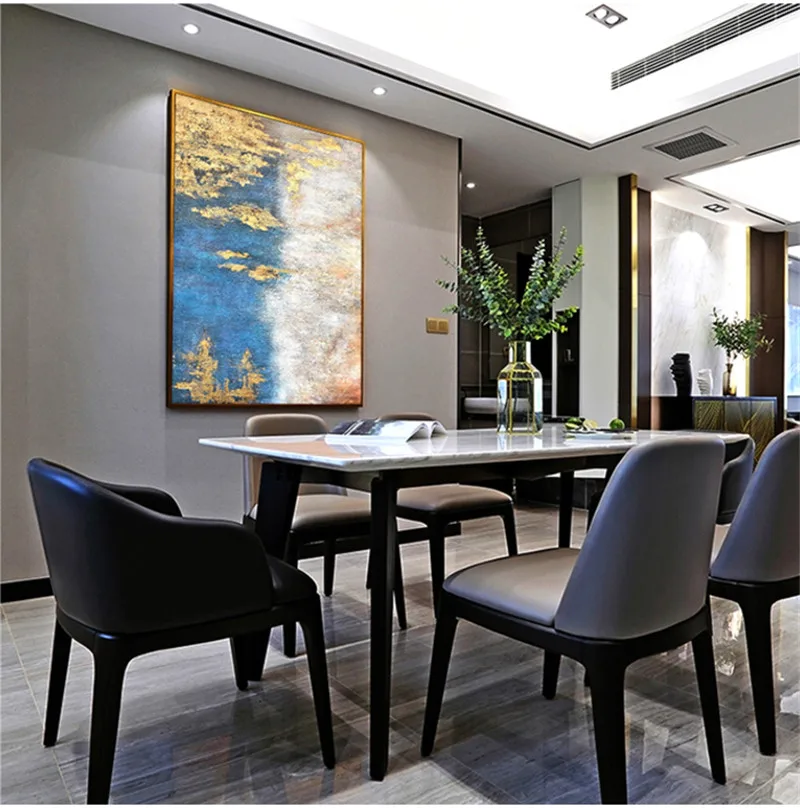 Чистая ручная роспись высокого качества абстрактная светло-голубая и Золотая