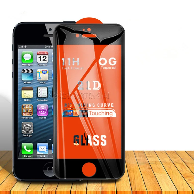 21D Закаленное стекло пленка полное покрытие Защита 9H защитное для Iphone 5 6 7 8 6s 6plus PLUS