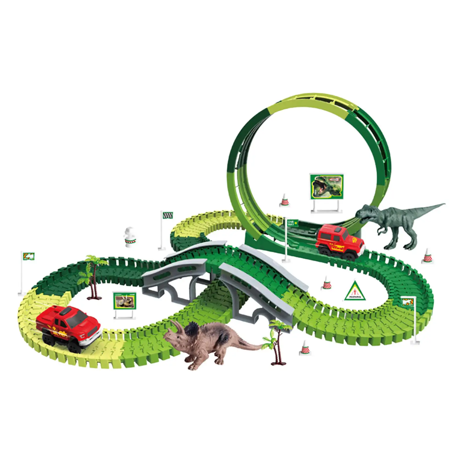 

Electric Dinosaur Train Toys Set with Light Dinosaur Playset Dinosaur Toys Race Car Track Train DIY Assembling Track