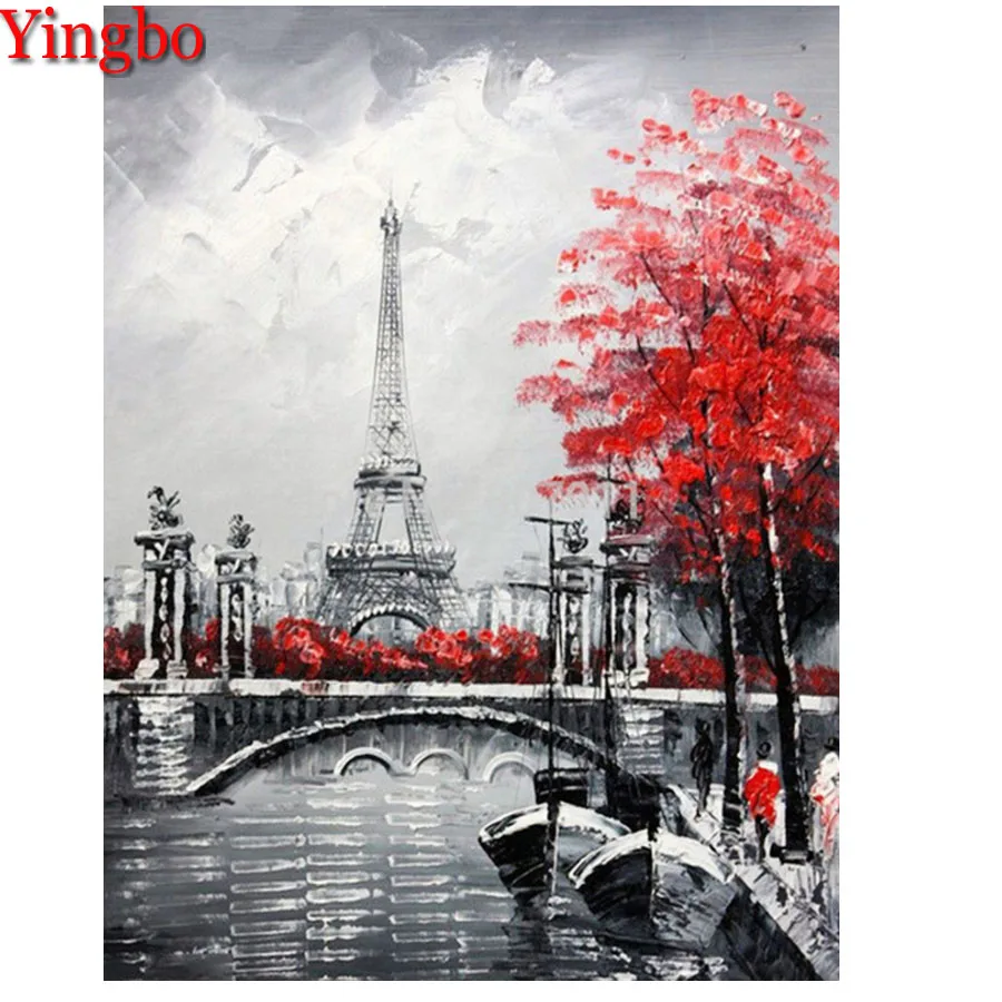

5D DIY Diamond Painting Romantic city Paris tower Full Diamond Embroidery Cross-stitch Mosaic black white red Home Decoration