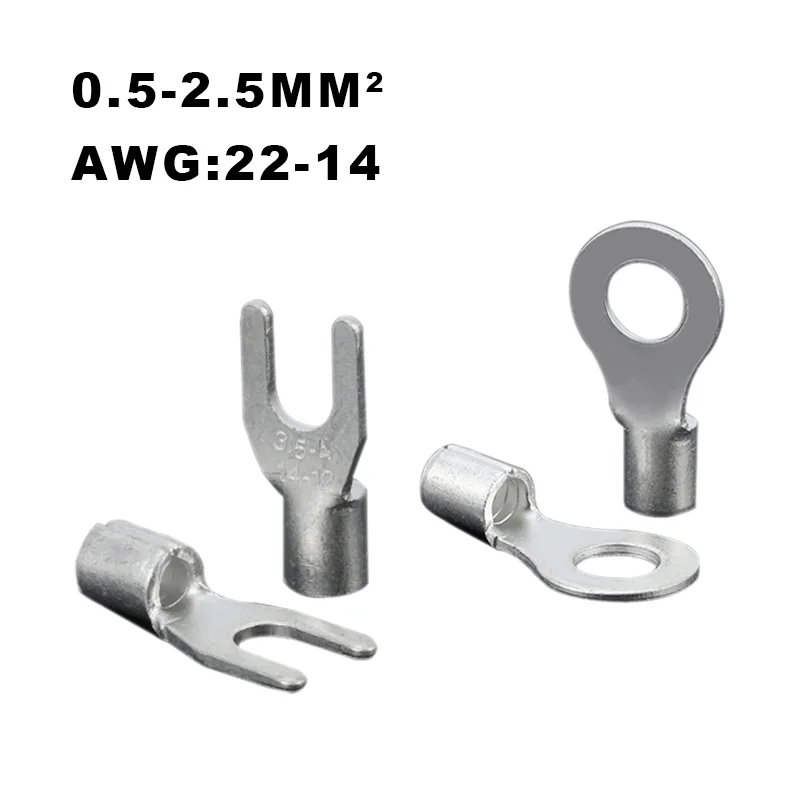 100PCS RNB SNB Non-Insulated Ring Fork U-Type Terminal Assortment Kit Cable Wire Connector Crimp Tin-Plated Brass Terminals - купить по