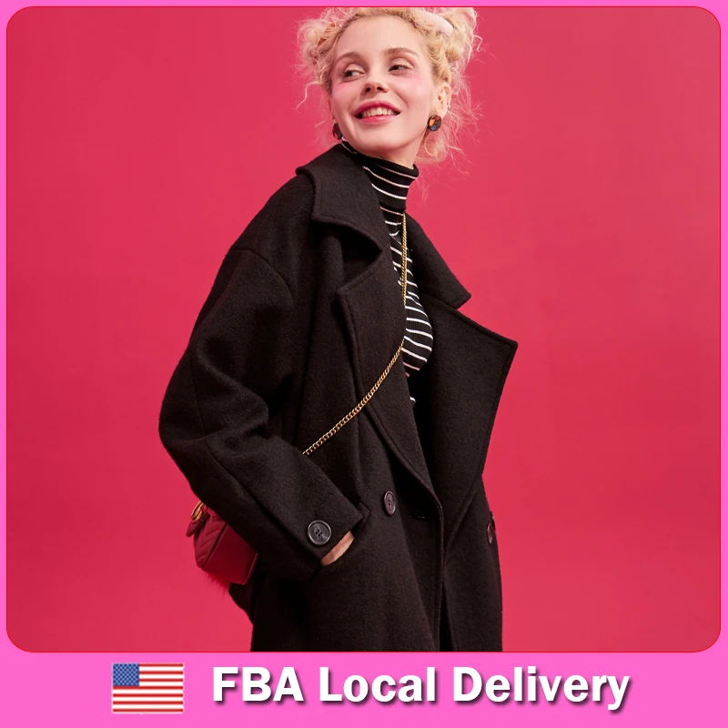Женское прямое шерстяное пальто ELFSACK US & DE FBA однотонное двубортное в Корейском