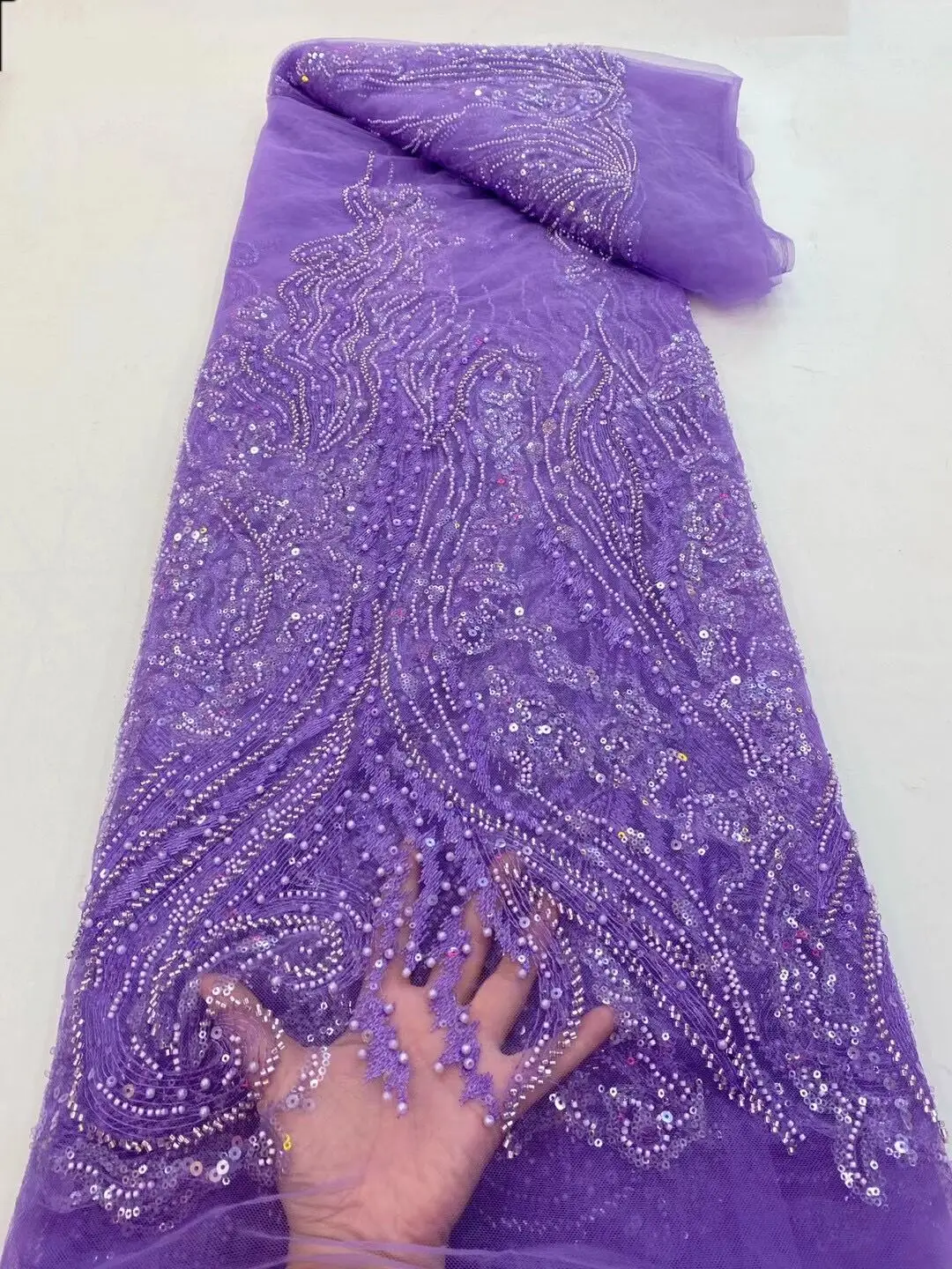 

Latest French Lace Fabric 2021 High Quality Nigerian Party Rhinestone Embroidery African Lace Fabric 5 Yards