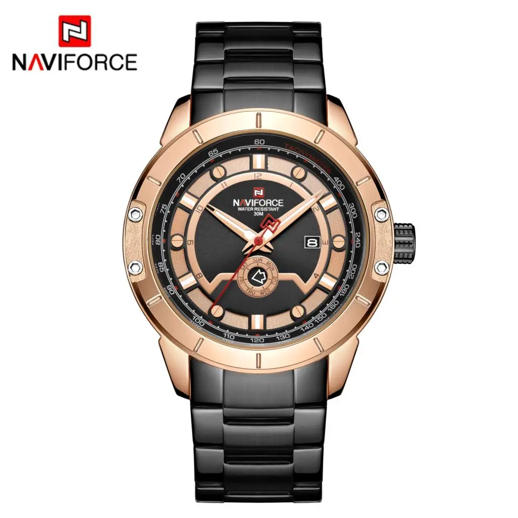 Rose Gold Black Новые часы NAVIFORCE для мужчин s Топ люксовый бренд Мужские часы с полностью стальным корпусом кварцевые часы аналог водонепроницаемые спортивные армейские военные наручные часы - Цвет: Rose Gold Black