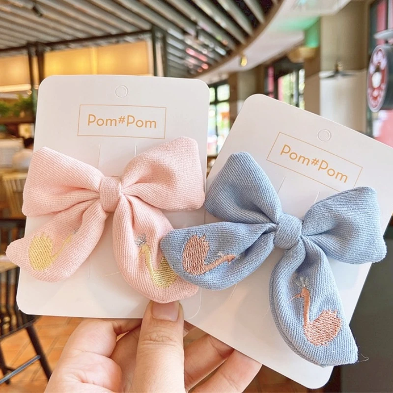 

New Embroidered Swan Bow Hairpins Children's Butterfly Hair Clip Simple Elegant Girls Hairgrip For Girls Headdress Accessories