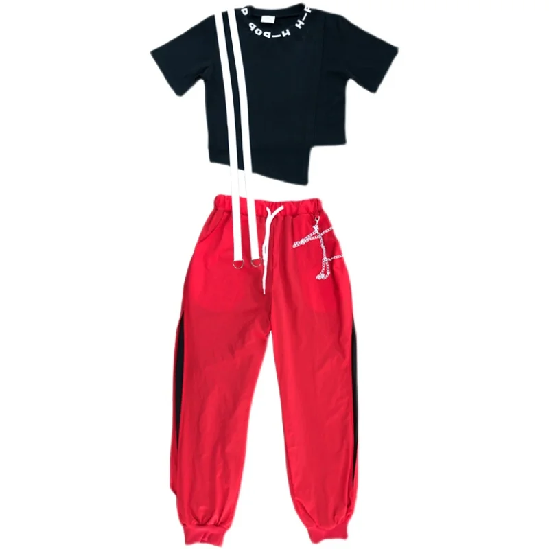 

Children'S Jazz Hip Hop Dance Costumes Color Matching Short Sleeve Performance Costume Clothes Girl Street Dancing WD0144