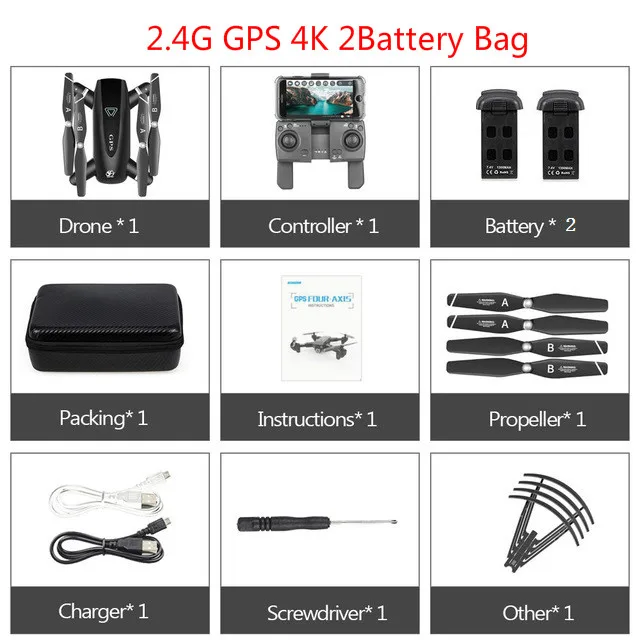 2.4G 4K 2Battery Gps складной 2,4G/5G Квадрокоптер WiFi fpv 1080P follow me(следуй за мной с HD Камера Квадрокоптер с дистанционным управлением Дистанционное управление вертолет на радиоуправлении selfie игрушки - Цвет: 2.4G 4K 2Battery