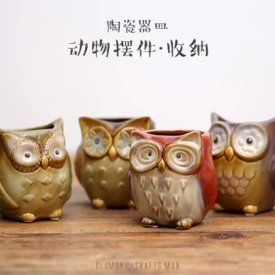 Free shipping  ceramic owl shaped  desktop pen holder Desk Organizer